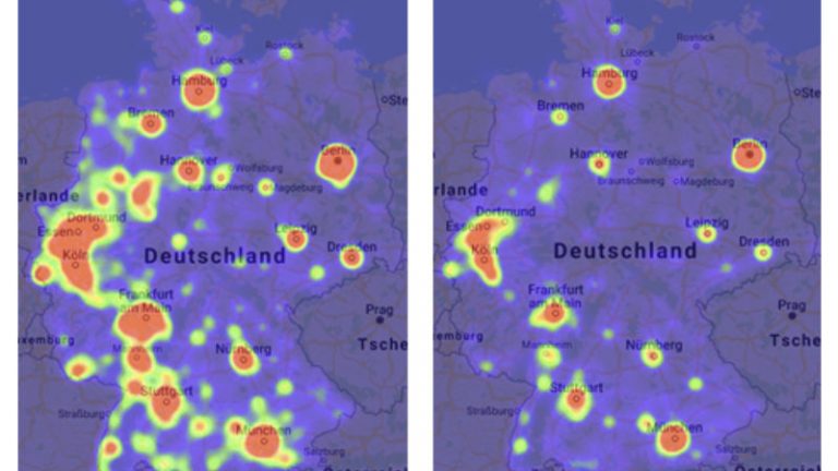 Gründungen Grafik zu Gründungen in Deutschland in Form einer Wärmekarte