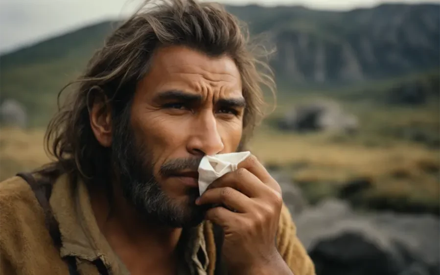 Neanderthal_cleaning_his_nose_with_a_handkerchief_2