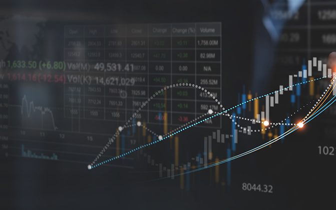 Stock market analysis, business, finance and investment. Finance Die Teilnehmer der Umfrage zeigen sich vorsichtig optimistisch im Hinblick auf die Entwicklung des M&A-Markts 2024 (Bild: Adobe Stock).